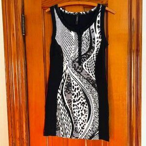 Marc Cain Woman's Mini Dress Black Print With Pink Side Line Detail Size 4